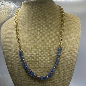 Chic Gold and Blue Beaded Necklace